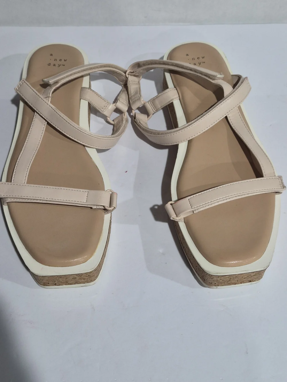 a new day Women's Cream Strappy Flat Sandals Size 10